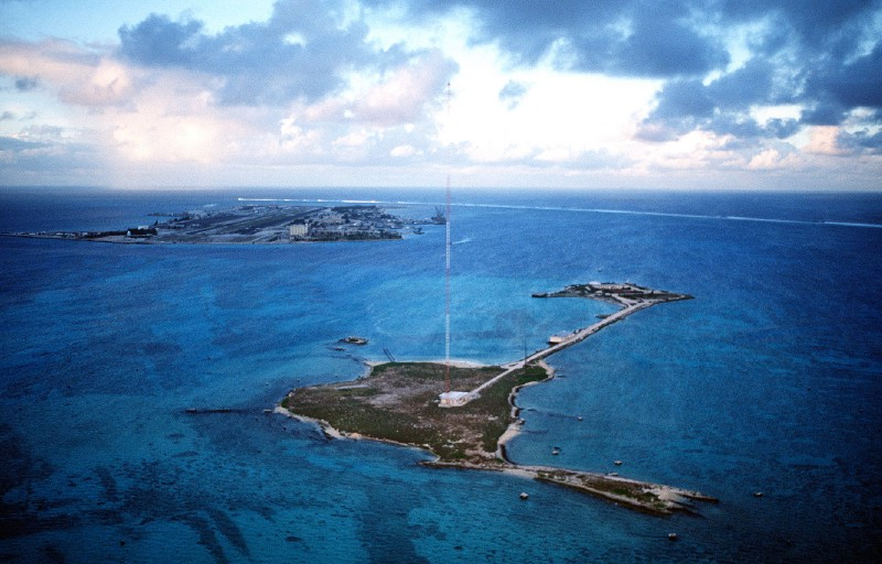 Aerial view of Johnston Atoll base, roughly 850 miles from Hawaii. Source: Wiki Commons
